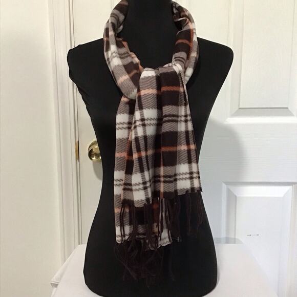 Women’s Plaid Cashmere Feel Scarf Multicolor Brown Soft Fringe Wrap 57x11.5 - Picture 4 of 10